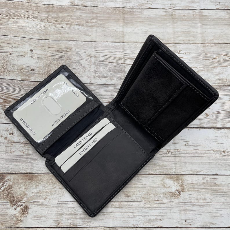 Leren portemonnee voor heren, gegraveerde leren portemonnee, minimalistische portemonnee, gepersonaliseerde portemonnee, aangepaste portemonnee, gepersonaliseerde cadeaus, kerstcadeau Antic Black