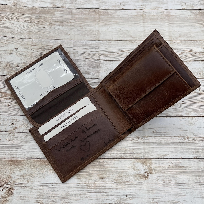 Leren portemonnee voor heren, gegraveerde leren portemonnee, minimalistische portemonnee, gepersonaliseerde portemonnee, aangepaste portemonnee, gepersonaliseerde cadeaus, kerstcadeau Dark Brown