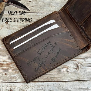Regalo del Día del Padre, Billetera Personalizada para Hombre, Billetera de Cuero Genuino Suave, Regalo Grabado Personalizado para Novio, Papá, Esposo, Abuelo