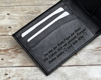 Black Leather Wallet Personalized for Him, Full-Grain Leather Wallet Customized for Father's Day, Personalized Gift for Boy Friend