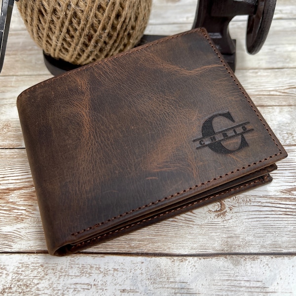 Cartera personalizada para hombres, cartera de cuero marrón personalizada, cartera de cuero personalizada para hombres, cartera de regalo para hombres, regalo de cartera de padrinos para él