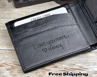Cartera de cuero para hombre, cartera de cuero grabada, cartera minimalista, cartera personalizada, cartera personalizada, regalos personalizados, regalo de Navidad
