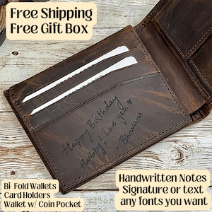 Father Days Gift Personalized Leather Mens Wallet, Gift for Anniversary, Graduation Gift Husband, Father, Handwriting Engraved Custom Wallet