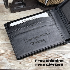 Handwriting black wallet, customized wallet, personalized wallet.