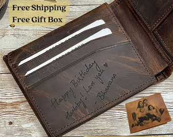 Handwriting Wallet,Christmas Gift,Personalized Wallet Men,Leather Wallet For Men,Handwriting Gift For Him,Engraved Wallet,Fathersday Gift