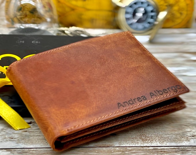 Personalized Leather Wallet | Customized Leather Wallet | Engrave Leather Wallet | Fathers Day Gift | Anniversary Gift | Birthday Gift