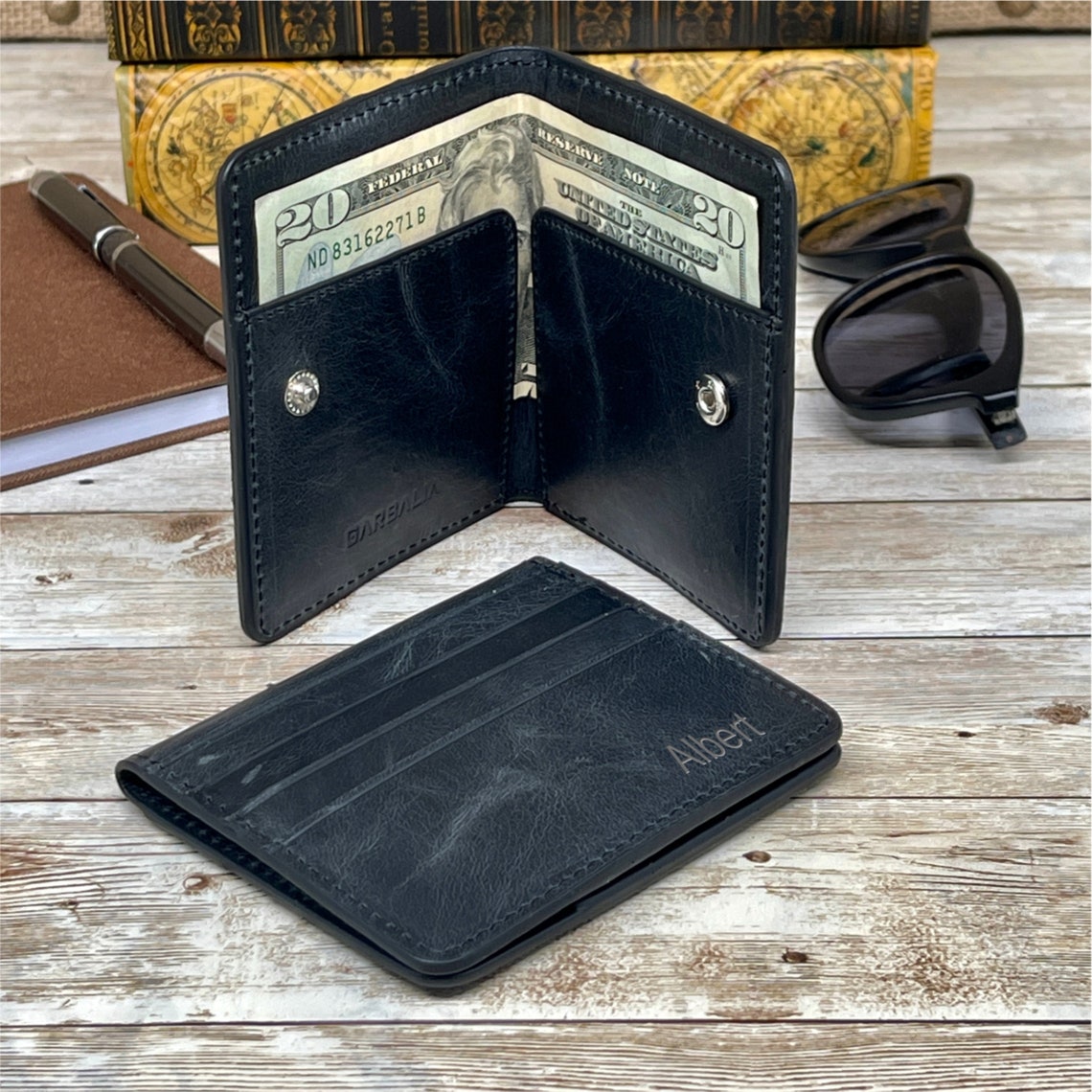 Credit Card Holder with Cash Slot Personalized Business Card Etsy