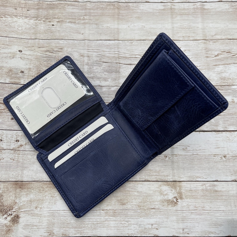 Leren portemonnee voor heren, gegraveerde leren portemonnee, minimalistische portemonnee, gepersonaliseerde portemonnee, aangepaste portemonnee, gepersonaliseerde cadeaus, kerstcadeau Navy Blue