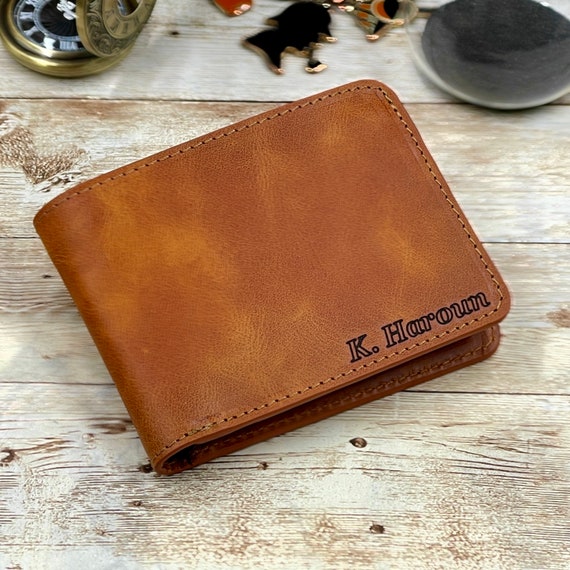 Personalized Leather Wallet for Men, Engraved Wallet in Gift Box  (optional), Custom Wallet with Monogram, Name, Anniversary, Birthday,  Graduation