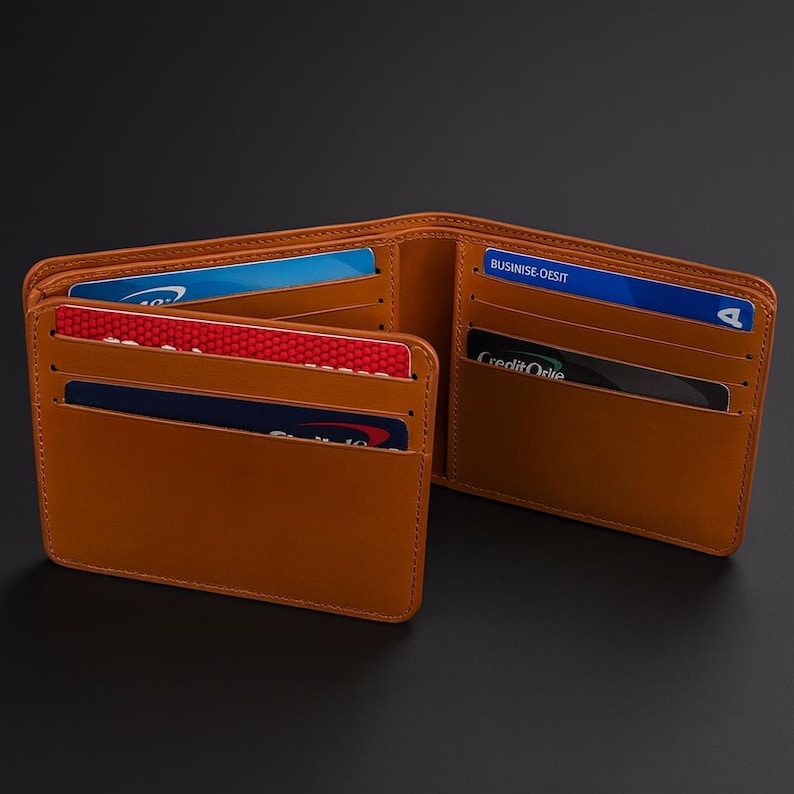 Leren portemonnee voor heren, gegraveerde leren portemonnee, minimalistische portemonnee, gepersonaliseerde portemonnee, aangepaste portemonnee, gepersonaliseerde cadeaus, kerstcadeau Tan w/o Coin Pocket