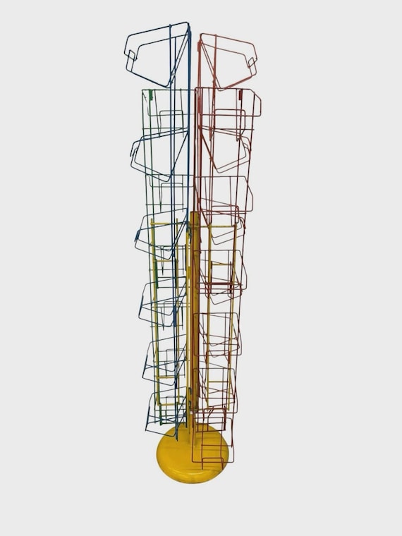 Mid-Century Modern Metal Wire Multi-Color Spinning Postcard Display Rack - RARE