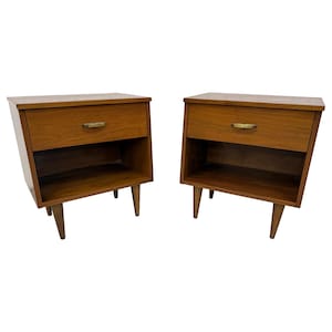 Mid-Century Modern Walnut Nightstands - Set of 2