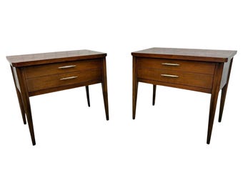 Mid-Century Modern Broyhill Saga Walnut Nightstands - Set of 2 - Refinished!