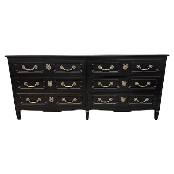 Vintage Henredon Italian Style Black Painted Double Dresser