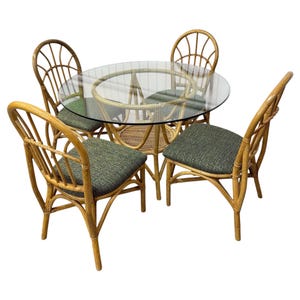 Vintage Bamboo Glass Dining Table & Chairs - Set of 5