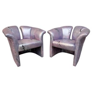 Post Modern Milo Baughman Style Split Back Arm Chairs - Set of 2