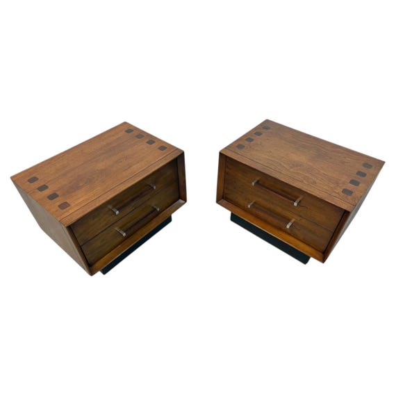 Mid-Century Modern Lane Walnut & Rosewood Nightstands - Set of 2 - Refinished!