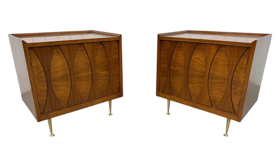 Mid-Century Modern Catseye Walnut Nightstands W/Original Legs - Set of 2