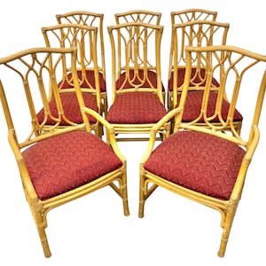 Vintage Faux Bamboo Rattan Dining Chairs - Set of 8