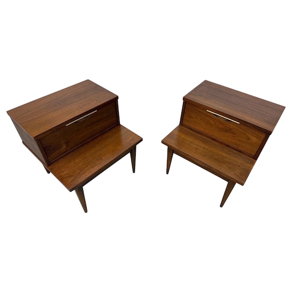 Mid-Century Modern Kent Coffey Tableau Walnut Nightstands - Set of 2