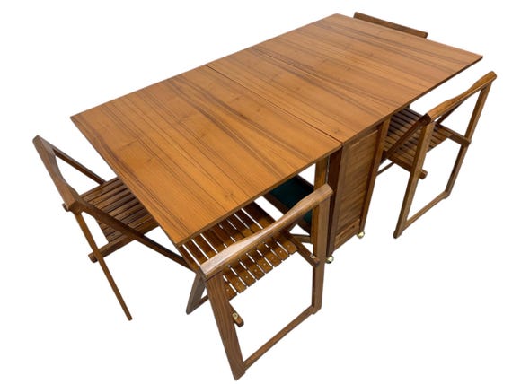 Mid-Century Modern Drop Leaf Walnut Dining Table & Chairs
