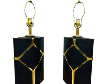Post Modern Clover Lamp Company Black & Brass Table Lamps - Set of 2