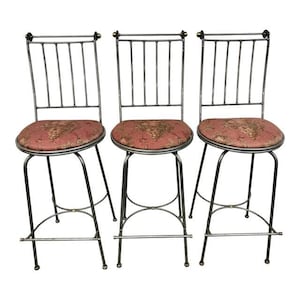 Vintage Hollywood Regency Swivel Bar Stools - Set of 3