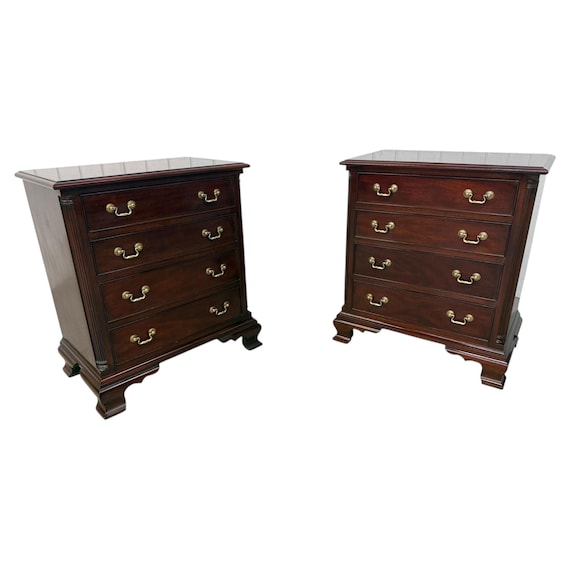Vintage Henkel Harris 2007 Mahogany Bachelor Chest Nightstands - Set of 2