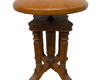 Antique Victorian Oak Piano Stool