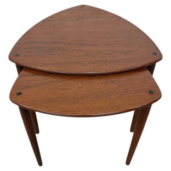 Mid-Century Danish Modern Guitar Pick Nesting Tables - Set of 2 - Refinished!