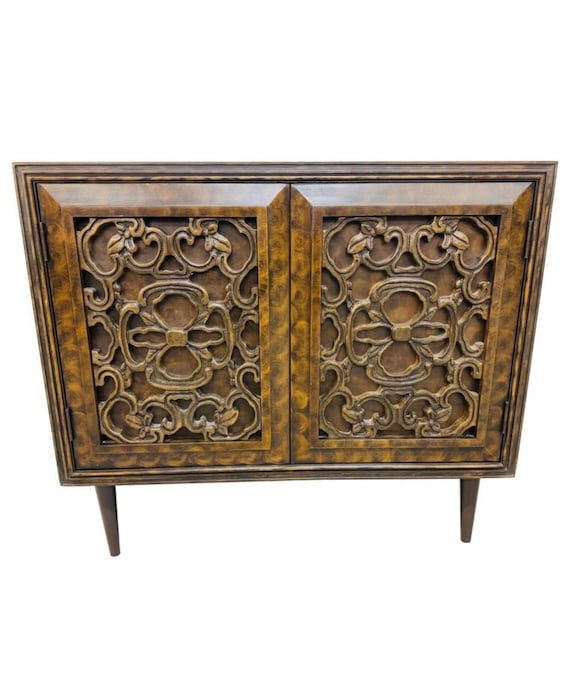 Mid-Century Modern Carved Burled Wood Bachelor Chest