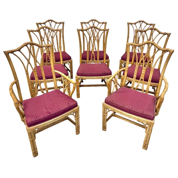 Vintage Henredon Faux Bamboo Dining Chairs - Set of 8