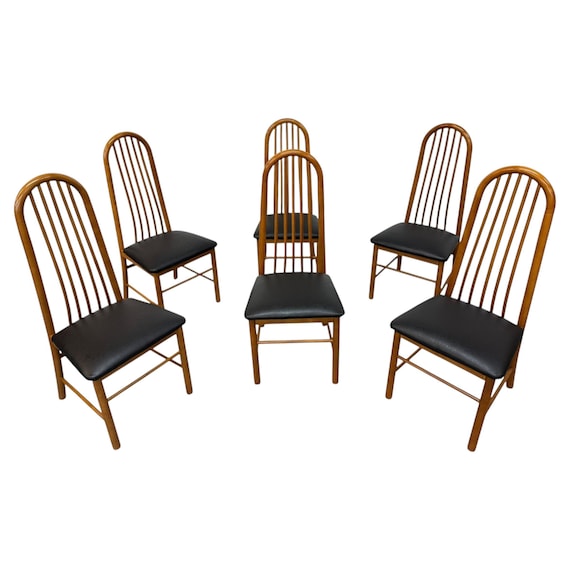 Vintage Danish Modern Teak Spindle Back Dining Chairs - Set of 6
