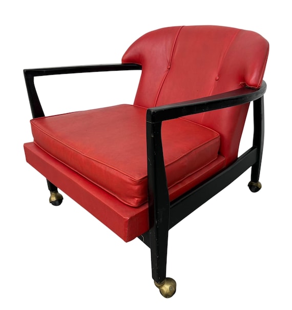 Mid-Century Modern Red Vinyl Arm Chair