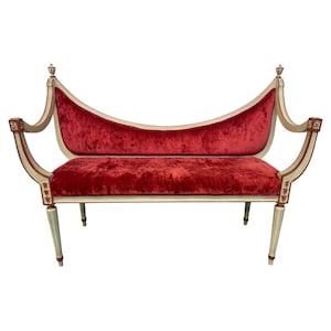 Vintage Art Nouveau Louis XVI Style Red Upholstered Settee