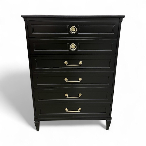 Vintage Henredon Italian Style Black High Chest