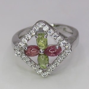 18k Gold Natural Multi tourmaline Ring, 14k 18k Yellow Gold Ring, boho ring, unique jewelry