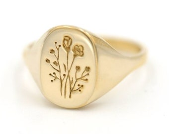 Hermoso anillo Siget de flores silvestres / anillo de boda y compromiso / 925 plata- anillo de oro amarillo, anillo hecho a mano / anillo de aniversario / regalos para ella