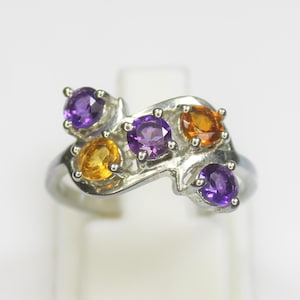 18k gouden amethist citrien ring. Boho-stijl. Minimalistische designerringen, Amethist, Ring 925 sterling, sierlijke ring