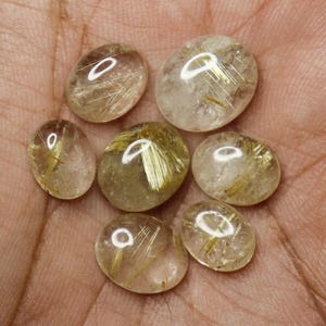 Golden Rutile Quartz Cabochons – 7 Pcs, Natural Gemstone (9-12 mm)