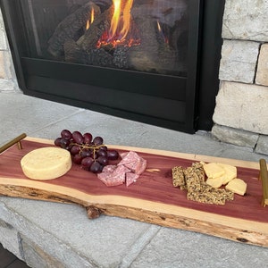 Charcuterie Board Live Edge Wood, Red Cedar Charcuterie Board With Handle, Cheese Board, Serving Board, Birthday gift, Valentine's Day