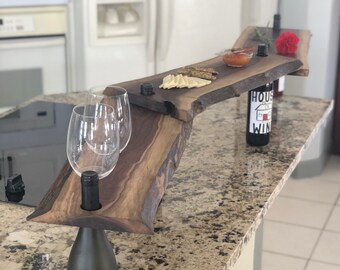 Charcuterie Board Live Edge Wood, Black Walnut Wine Bottle Wooden Charcuterie. Wedding/Housewarming Gift, Birthday gift, Anniversary gift