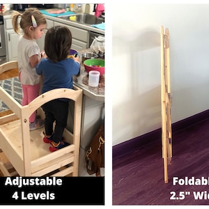 Twin Toddler Tower Foldable, Double Kitchen Help Tower, Learning Folding Tower, Montessori Twin Tower, Tower Two Kids, Gift For Two Year Old