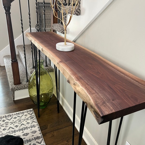 Sofa Table, Live Edge Black Walnut, Entryway Table, Hall Table, Hairpin Legs, Console Table, Handmade, Housewarming/Wedding/Christmas