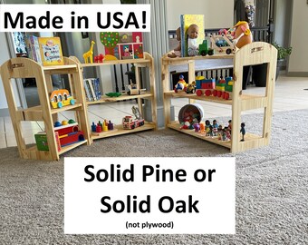 Montessori Toy Shelf, Wooden Toddler Toy Shelves, Beautiful Toy Storage, Real Natural Pine or Oak Wood (Not Plywood), Made In America