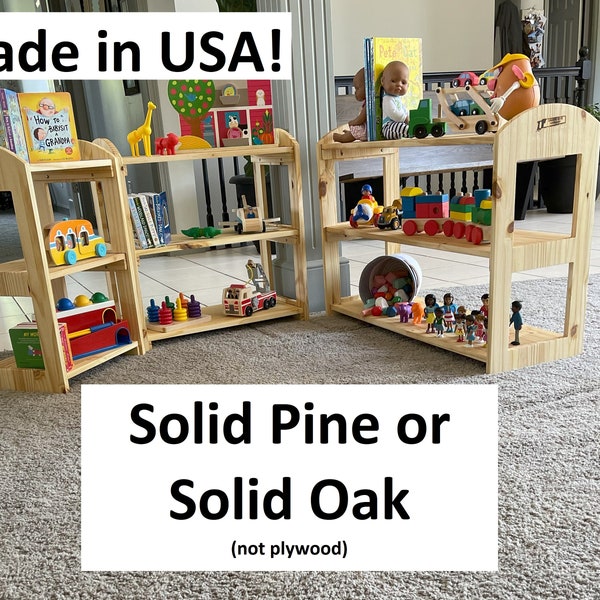 Montessori Toy Shelf, Wooden Toddler Toy Shelves, Beautiful Toy Storage, Real Natural Pine or Oak Wood (Not Plywood), Made In America