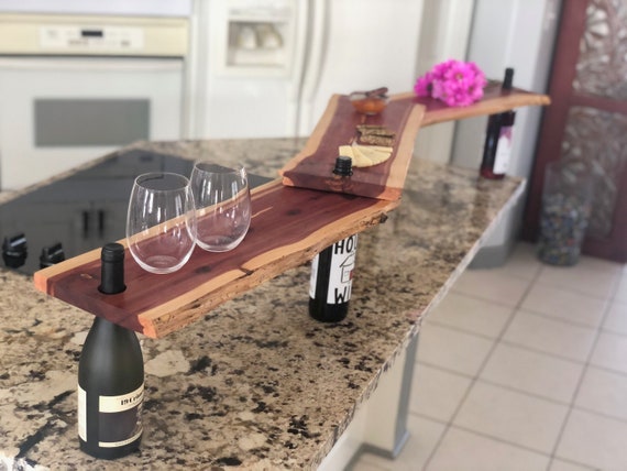 Charcuterie Board Live Edge Wood, Red Cedar Wine Bottle Wooden Charcuterie,  Cheese Board, Serving Board, Gift for Dad, Father's Day Gift 