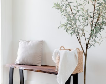 Entryway Bench, Handcrafted, Live Edge Bedroom Bench With Metal