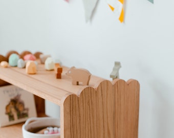 モンテッソーリおもちゃ棚、木製幼児用おもちゃ棚、美しいおもちゃ収納