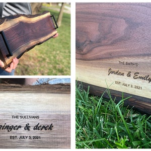 Personalizable Charcuterie Board Live Edge Walnut, Serving Trays Custom With Handles, Gift For Dad, wedding, Housewarming & Anniversary Gift